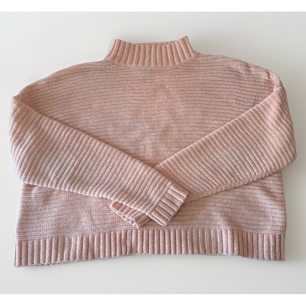 Forever 21 Chenille Ribbed Mock Neck Cropped Sweater Pink Small